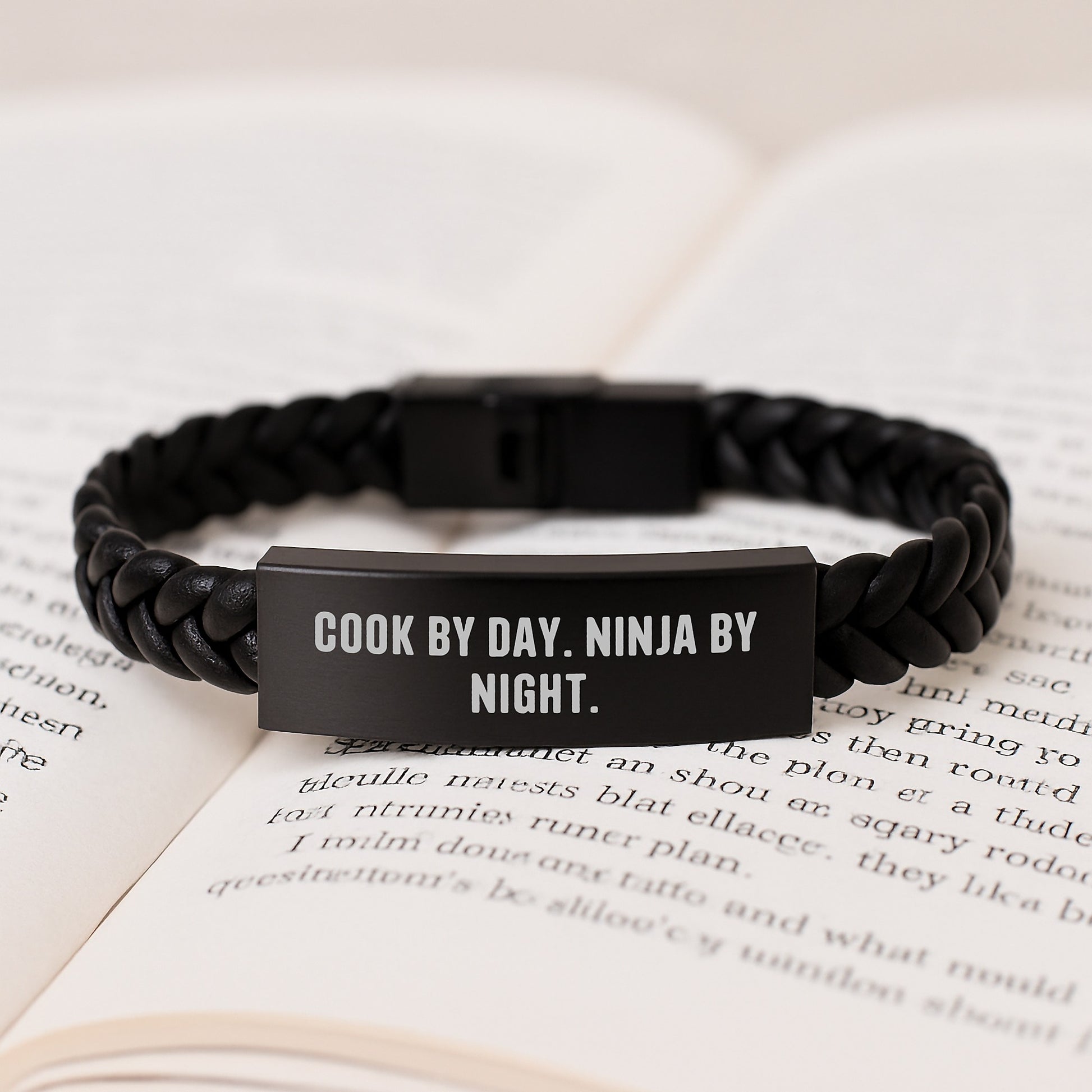 Funny Cook Gifts from Men to Cook Lovers, Unique Interlaced Leather Bracelet, Cook By Day Ninja By Night Christmas Unique Gifts - Image 3