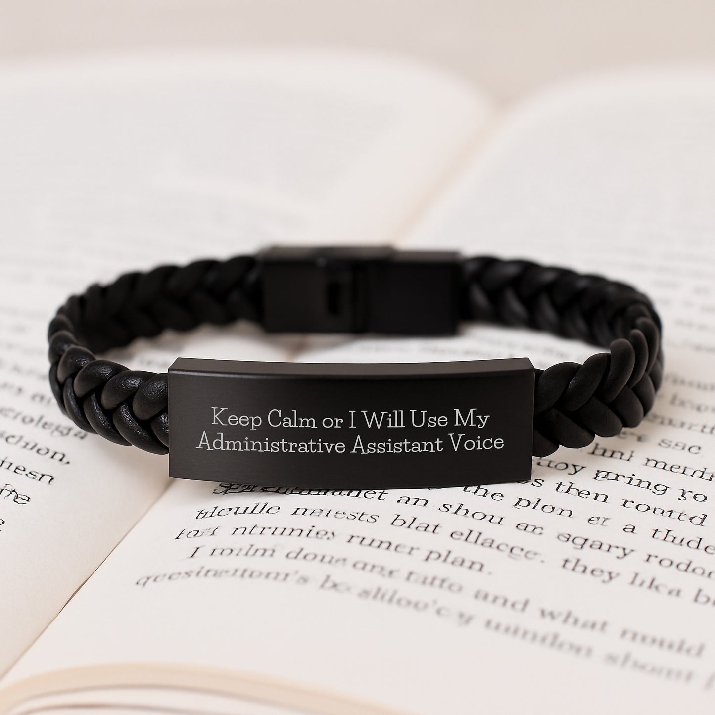 Funny Administrative Assistant Gifts for Men Women - Christmas Unique Interlaced Leather Bracelet with Quote 'Keep Calm Or I Will Use My Administrative Assistant Voice' - Image 3