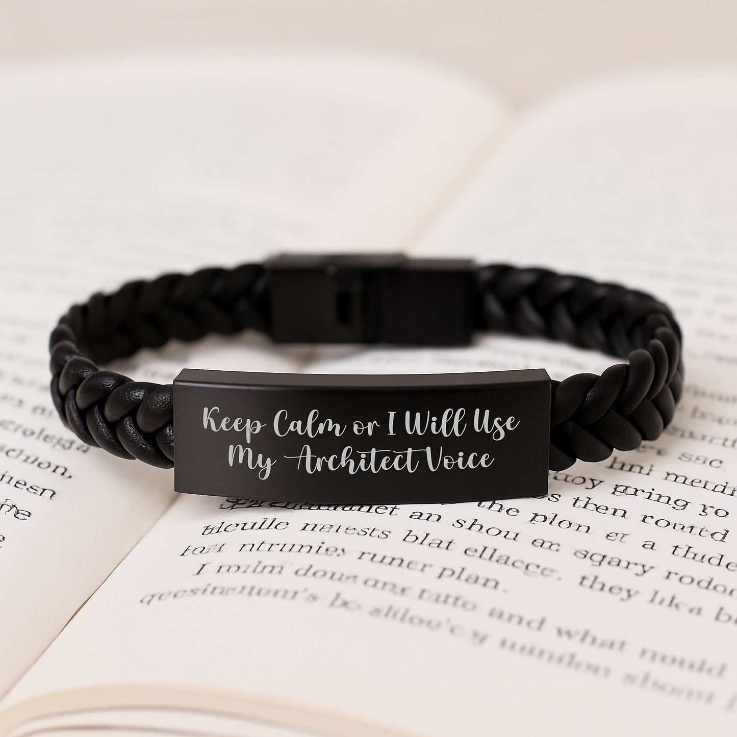 Funny Architect Gifts for Men Keep Calm Or I Will Use My Architect Voice Interlaced Leather Bracelet - Image 3