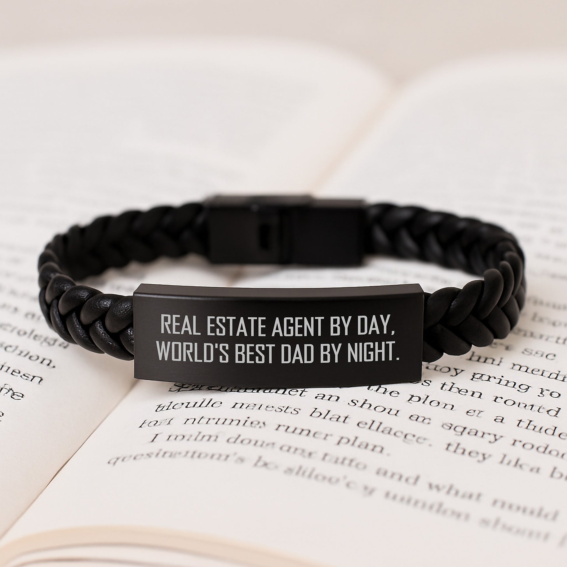 Real Estate Agent Gifts, Funny Quote Interlaced Leather Bracelet, Gifts from Dad to Real Estate Agent on Birthday, Real Estate Agent By Day, World's Best Dad By Night. - Image 3