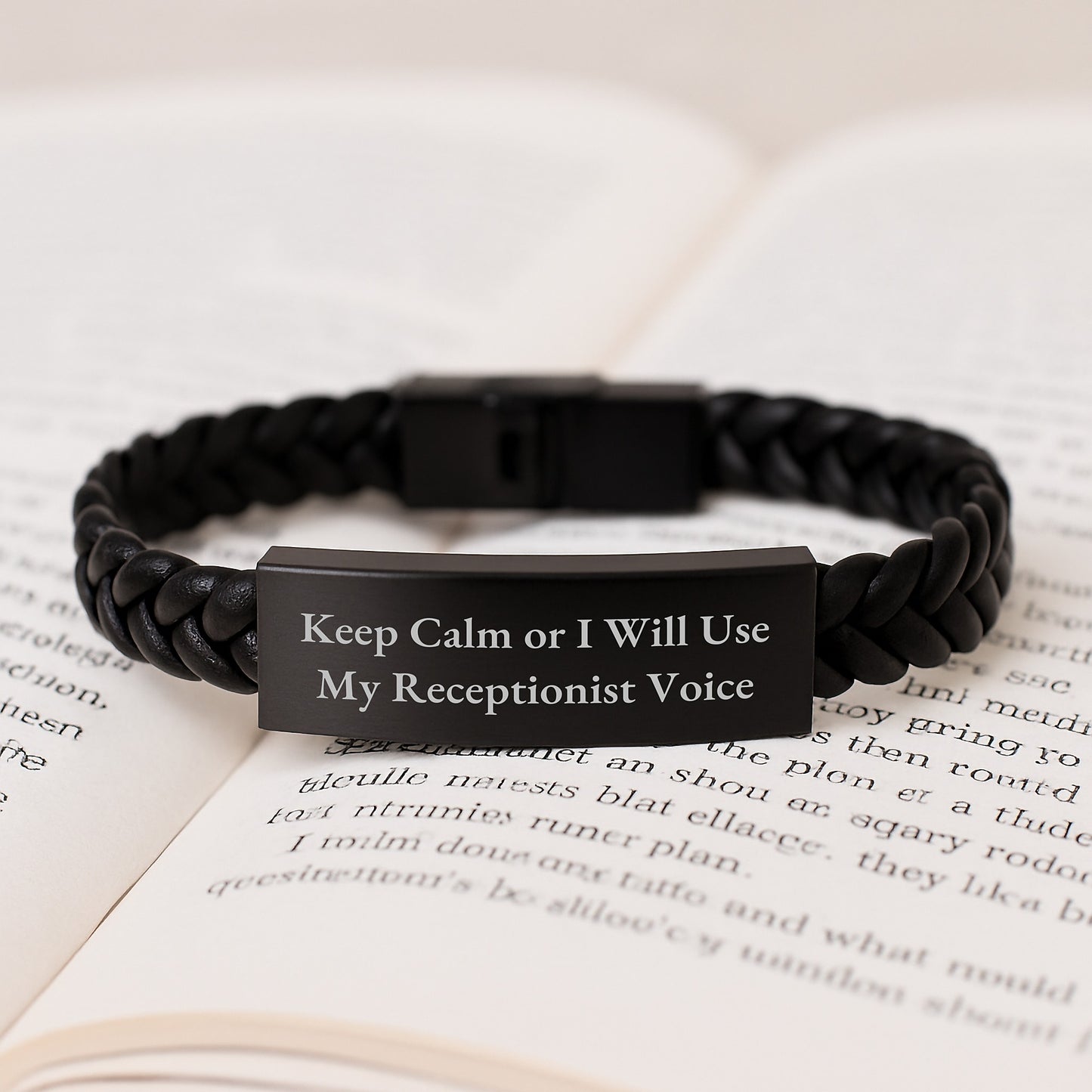 Funny Receptionist Gifts for Women - Keep Calm Or I Will Use My Receptionist Voice Interlaced Leather Bracelet Christmas Unique Gifts from Women to Women - Image 3