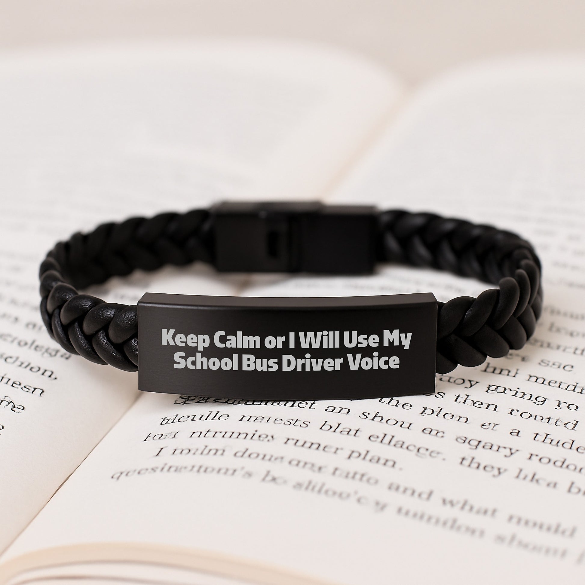Funny School Bus Driver Gifts for Men from Friends, Keep Calm or I Will Use My Voice Interlaced Leather Bracelet for Christmas Unique Presents - Image 3