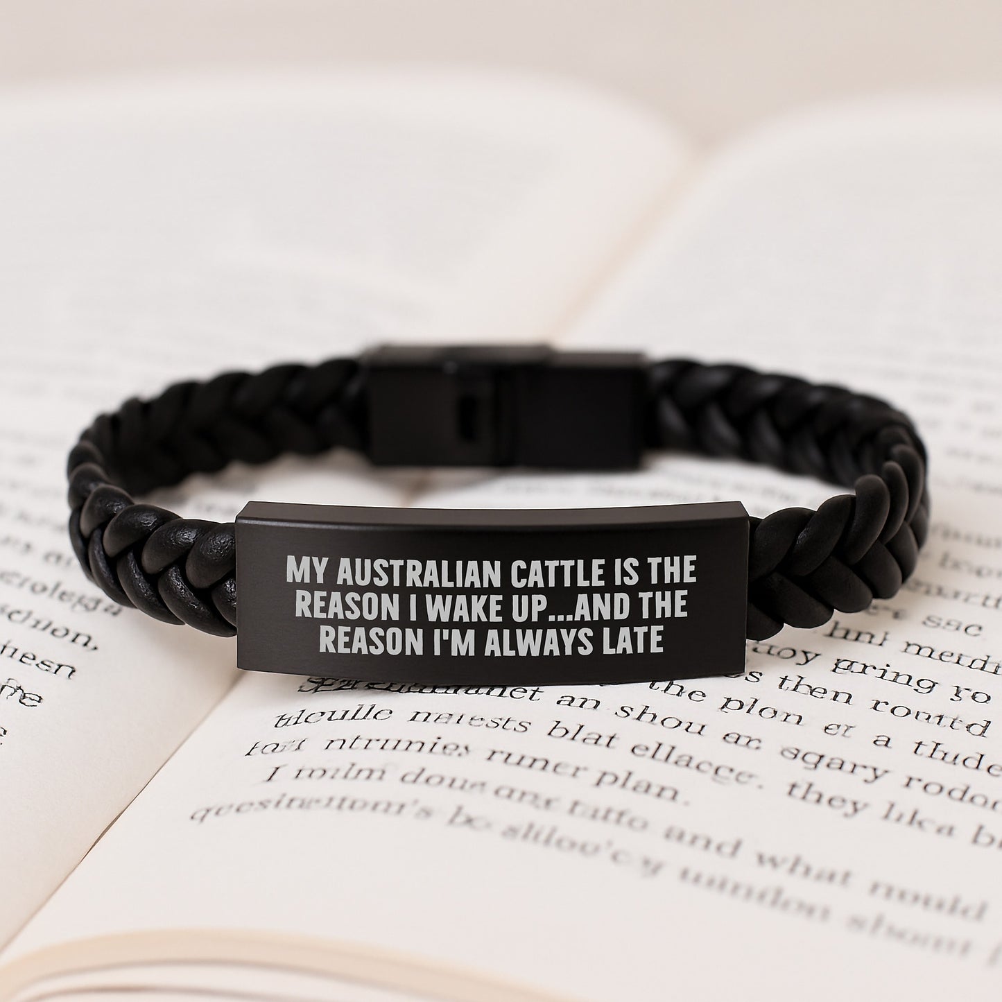 Funny Australian Cattle Dog Gifts for Men, Australian Cattle Dog Lover Birthday Unique Gifts from Friends, Interlaced Leather Bracelet, Engraved Stainless Steel, PU Leather - Image 3