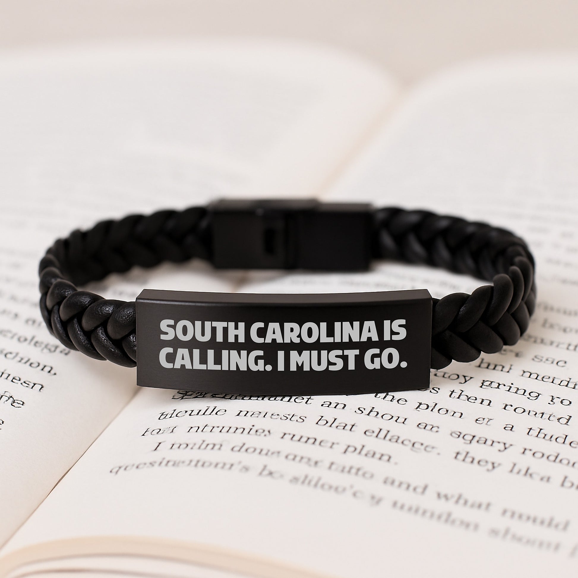 Funny South Carolina Gifts, Interlaced Leather Bracelet for Birthday, 'South Carolina Is Calling. I Must Go.' Quote, Gifts from Friends, Gifts for South Carolina Lovers - Image 3