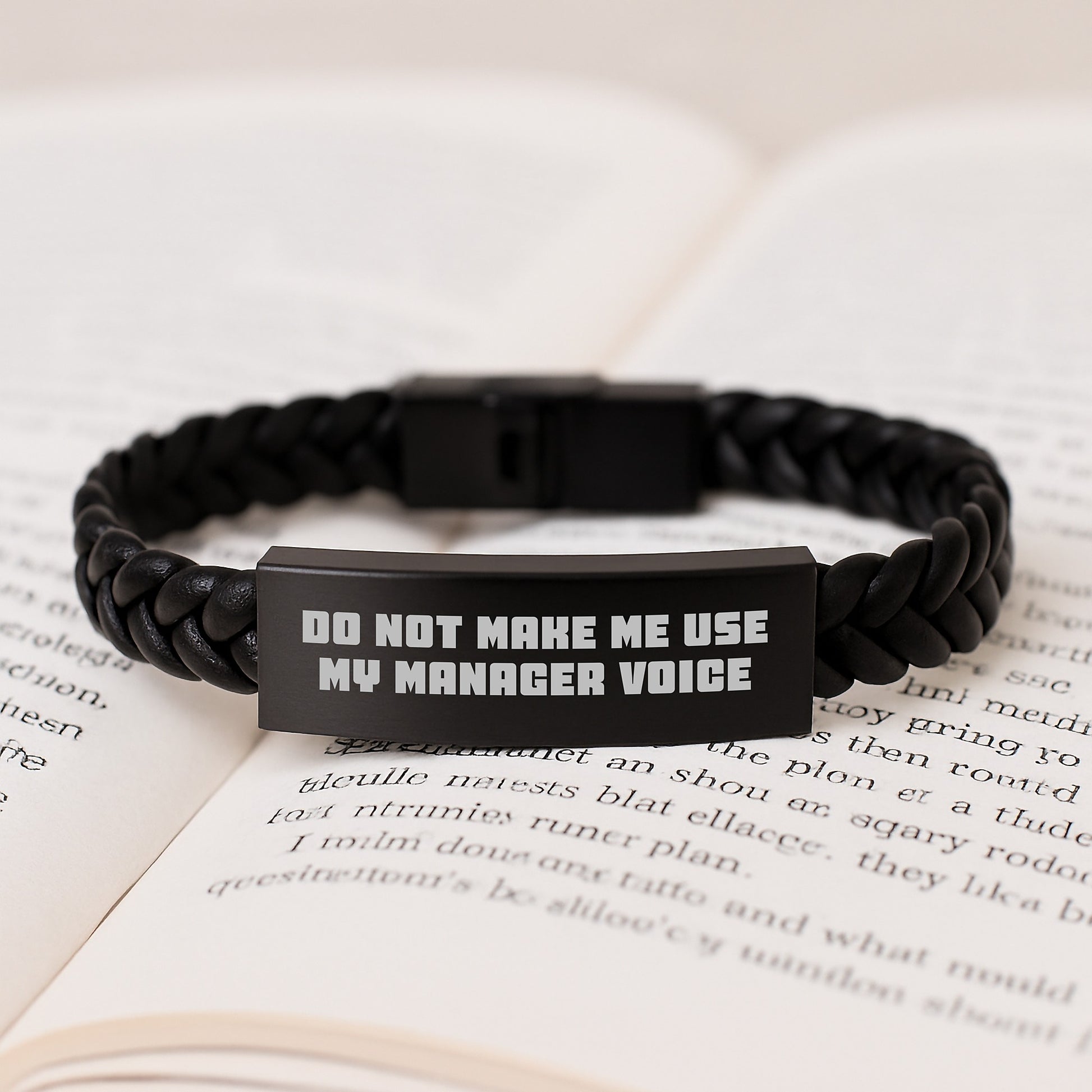 Funny Manager Gifts, 'Do Not Make Me Use My Manager Voice' Interlaced Leather Bracelet for Graduation, Men, Women, Coworkers, Family, Gifts from Friends - Image 3