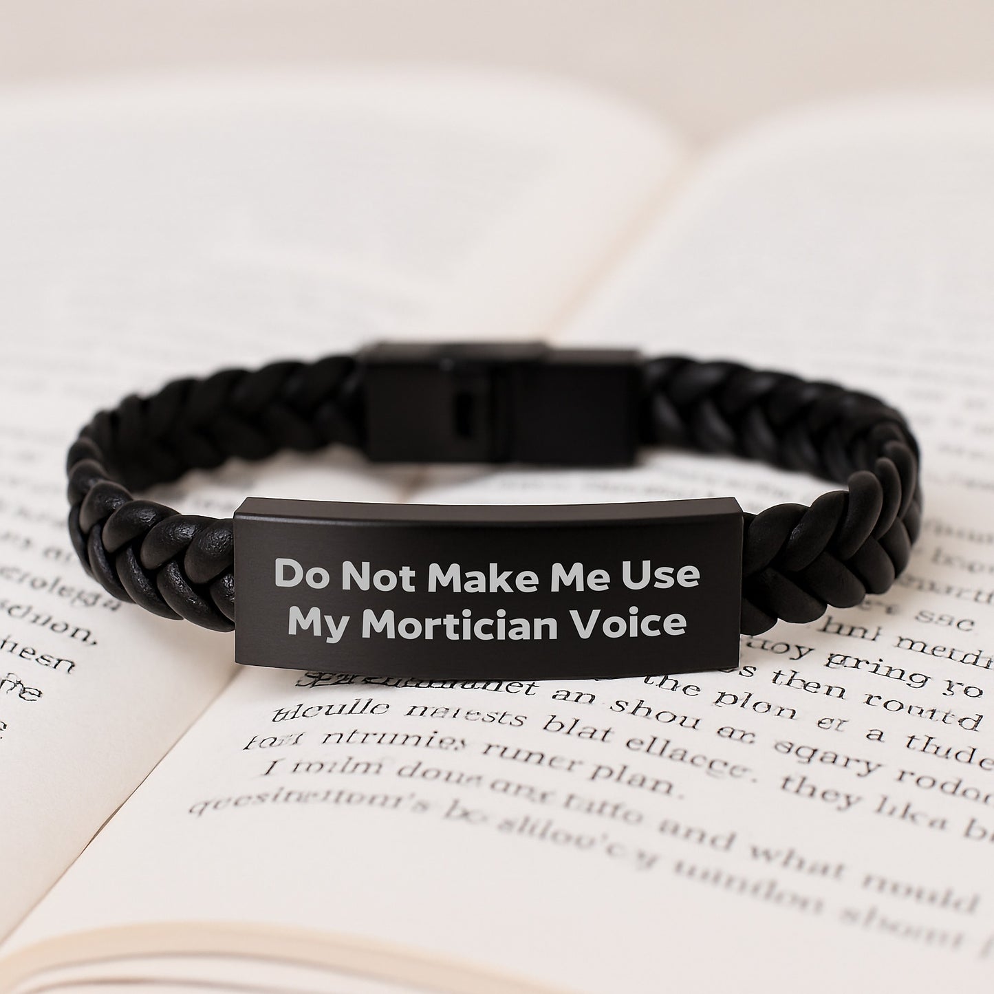 Funny Mortician Gifts for Men, 'Do Not Make Me Use My Mortician Voice' Interlaced Leather Bracelet, Christmas Unique Gifts from Husband to Mortician - Image 3