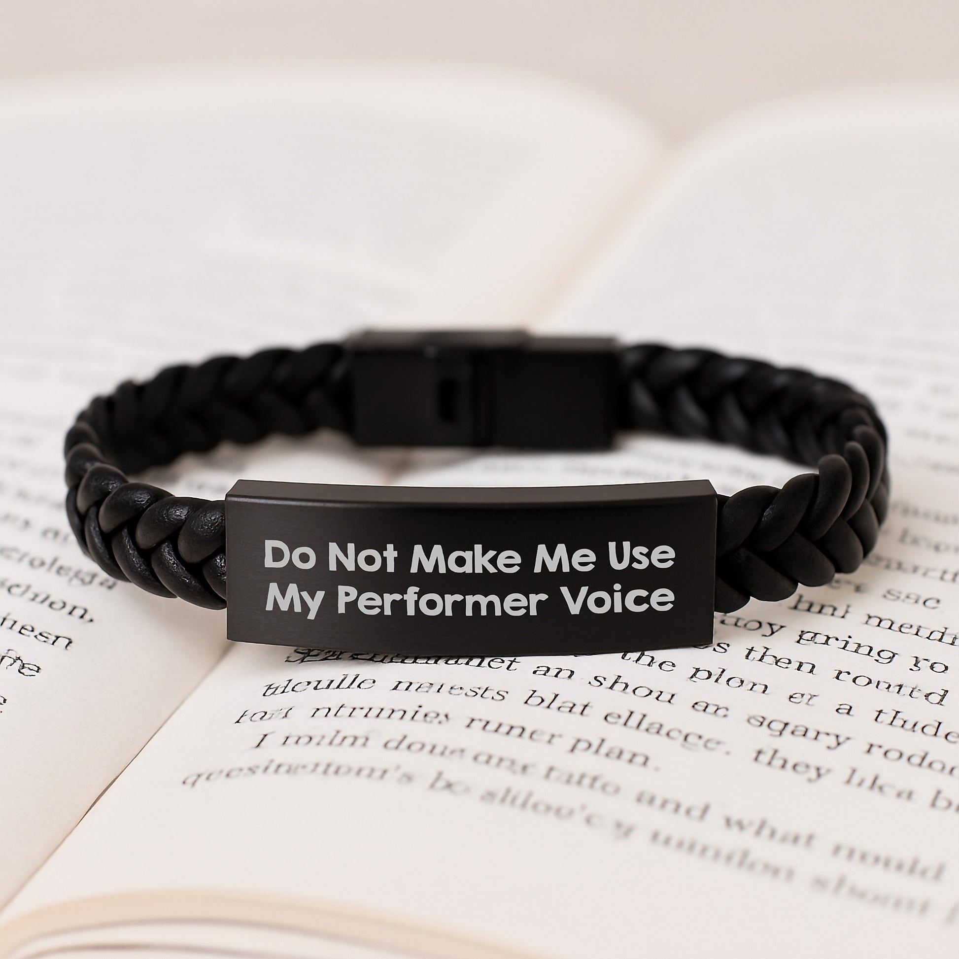 Funny Inspirational Gifts for Performer Friend, Interlaced Leather Bracelet Engraved with 'Do Not Make Me Use My Performer Voice', Gifts from Family to Graduate - Image 3