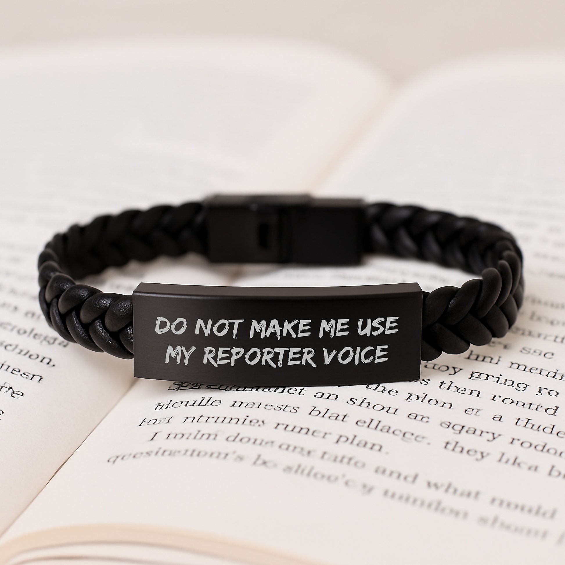 Funny Reporter Gifts from Friends, Graduation Unique Gifts for Reporter, Interlaced Leather Bracelet with Quote 'Do Not Make Me Use My Reporter Voice' - Image 3