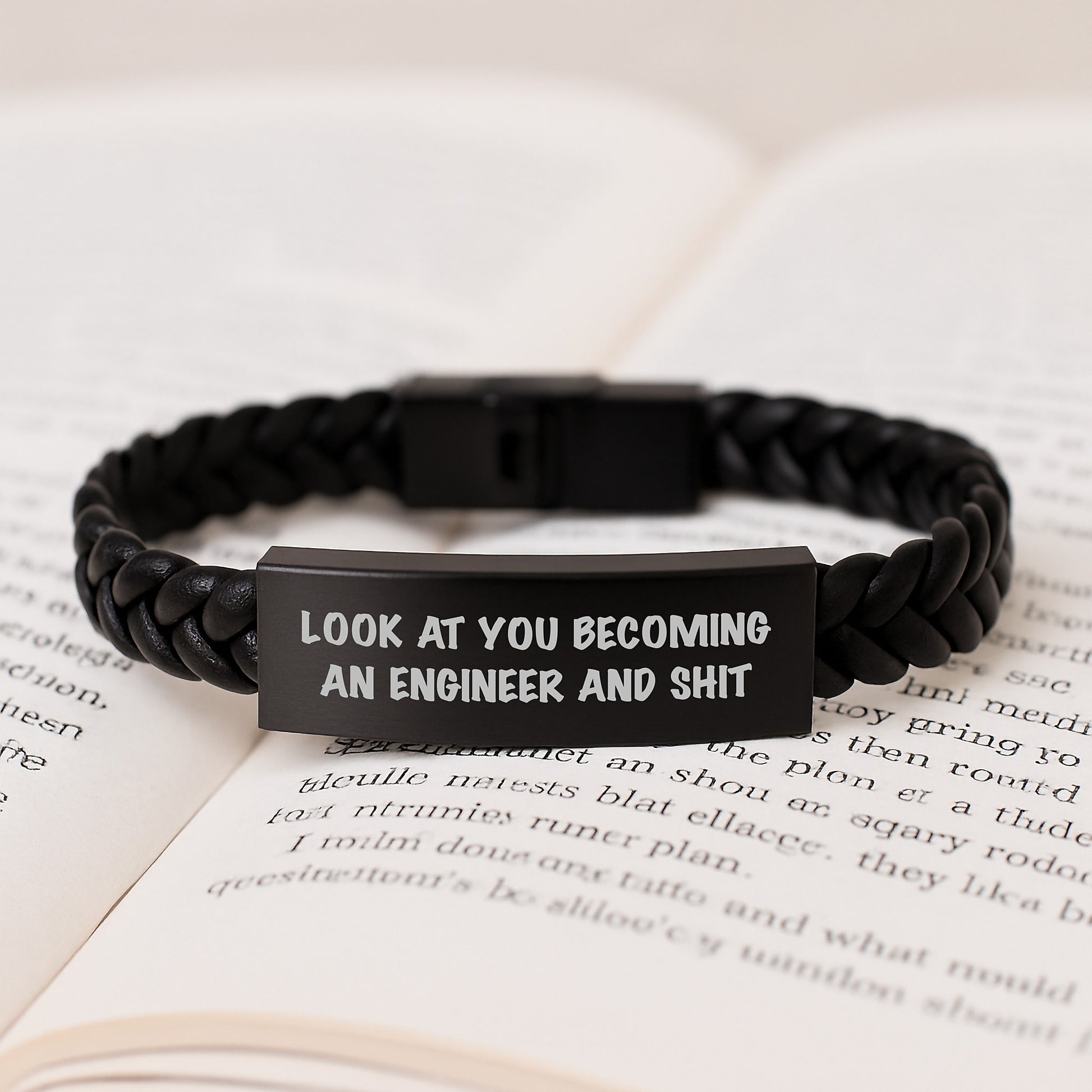 Funny Engineer Gifts from Friends - Interlaced Leather Bracelet with Quote 'Look At You Becoming An Engineer And Shit' for Engineer Graduation Unique Gifts - Image 3