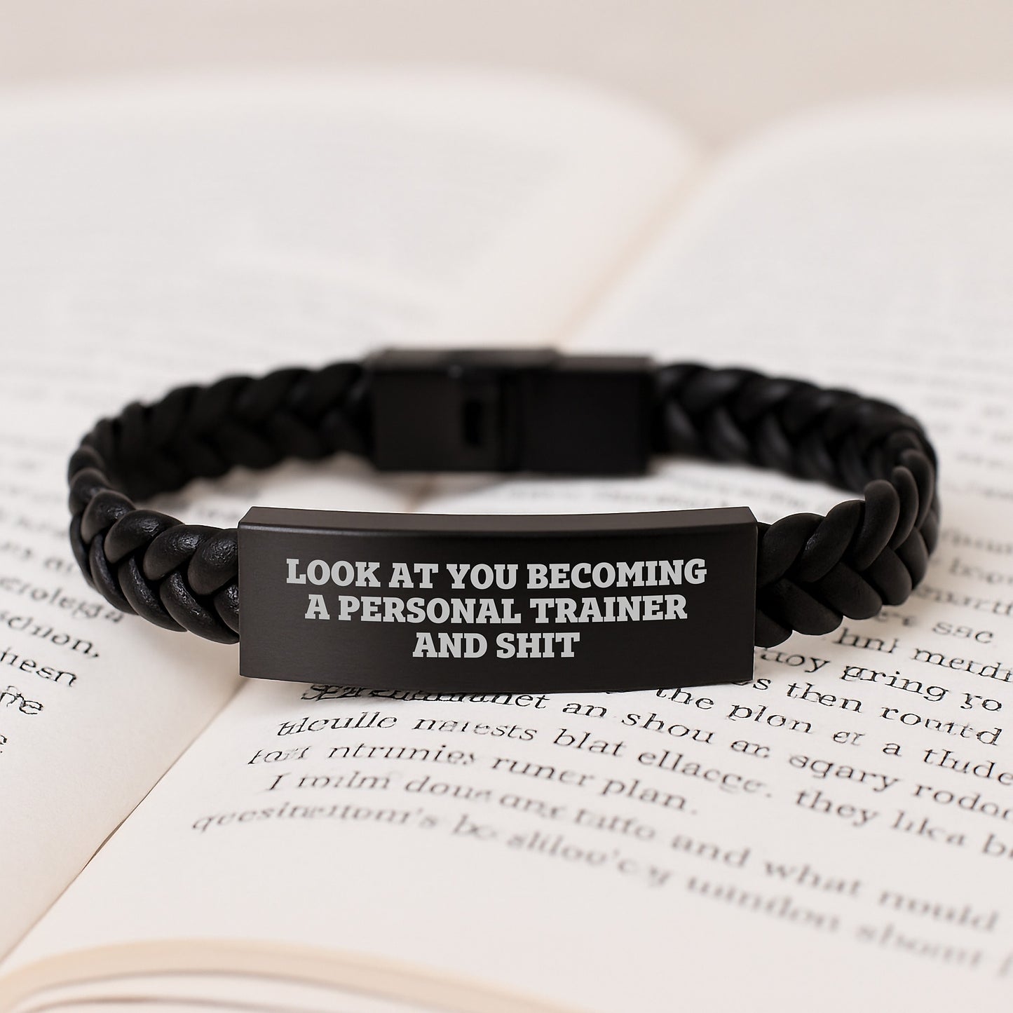 Funny Personal Trainer Gifts for Men, Unique Interlaced Leather Bracelet with Stainless Steel Engraving, Perfect for Christmas Unique Gifts from Friends to Friends - Image 3