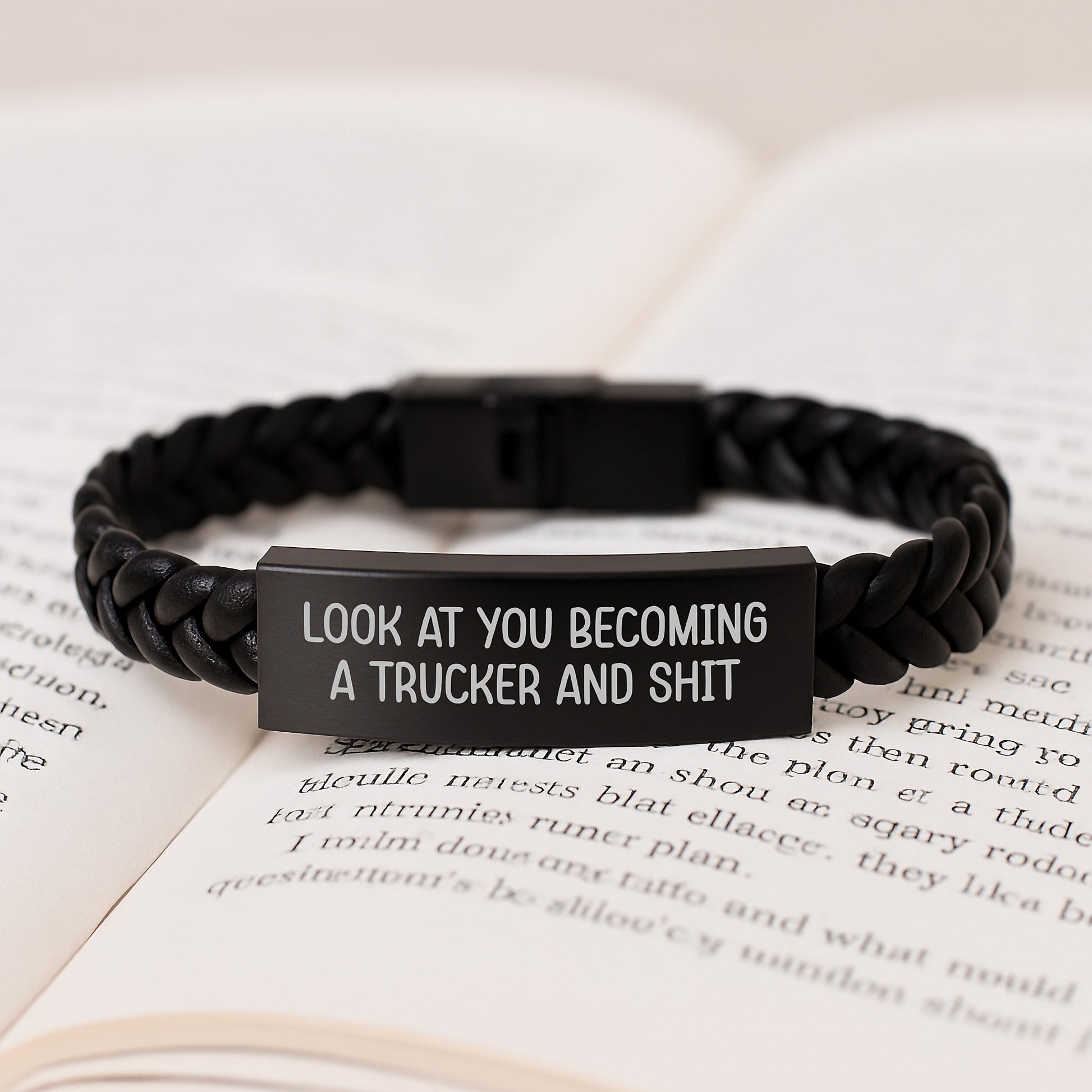 Funny Trucker Gifts for Men, Interlaced Leather Bracelet with Engraved Stainless Steel for Trucker Enthusiasts, Gifts from Family to Graduation - Image 3