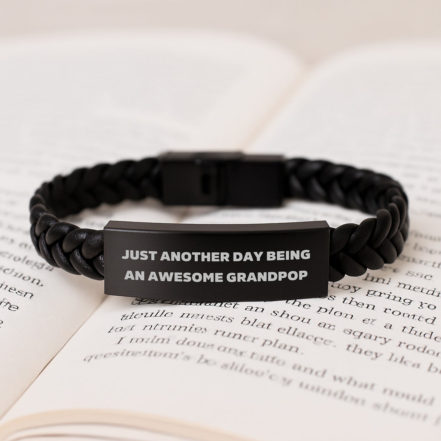 Funny Grandpop Gifts - Just Another Day Being Awesome Interlaced Leather Bracelet for Men, Unique Christmas Unique Gifts from Family, Thoughtful Grandpop Jewelry - Image 3