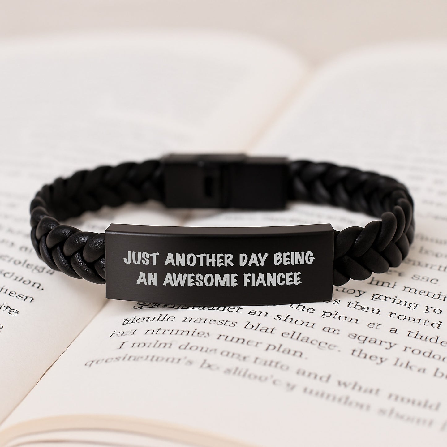 Funny Fiancee Gifts, Interlaced Leather Bracelet for Her, Gifts from Men to Fiancee, Just Another Day Being An Awesome Fiancee Quote - Image 3