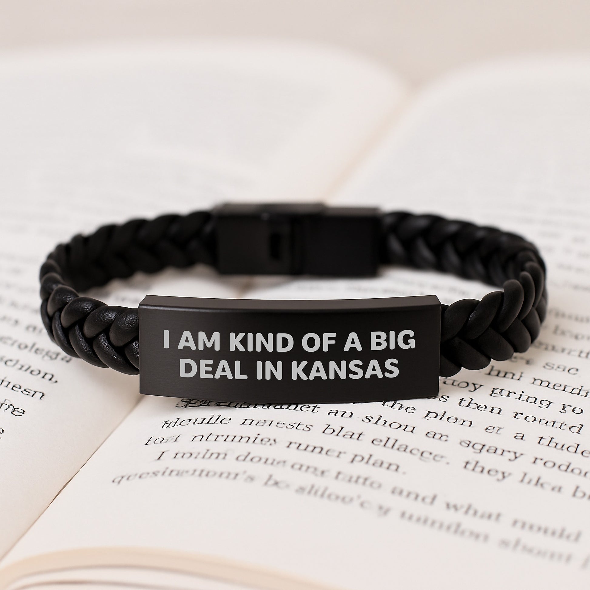 Funny Kansas Gifts from Friends for Dad on Father's Day - Engraved Interlaced Leather Bracelet, I Am Kind Of A Prime Selection In Kansas - Image 3