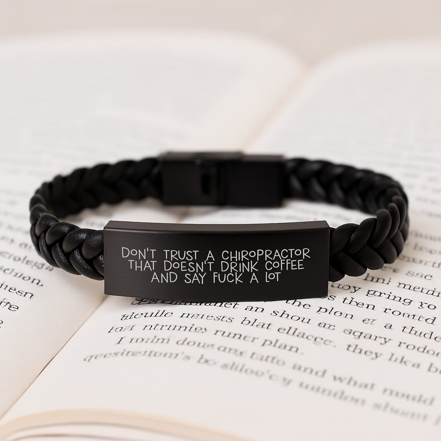 Funny Chiropractor Gifts for Men, Women, Friends, Coworkers, Family - 'Don't Trust A Chiropractor That Doesn't Drink Coffee And Say F--k A Lot' Interlaced Leather Bracelet, Graduation Unique Gifts - Image 3