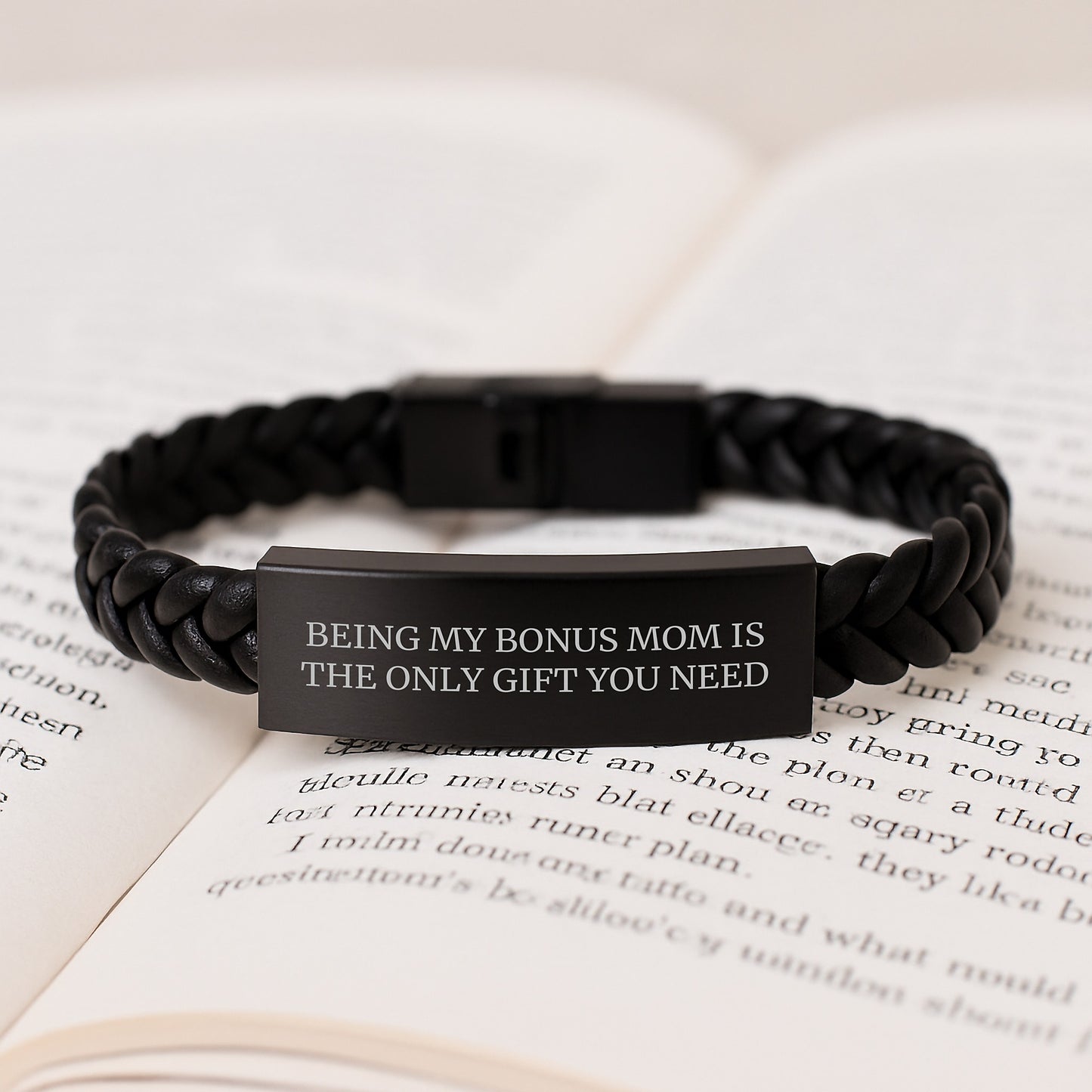Funny Bonus Mom Gifts, Interlaced Leather Bracelet for Bonus Mom, 'Being My Bonus Mom Is The Only Gift You Need' Quote, Graduation Unique Gifts for Her from Men - Image 3