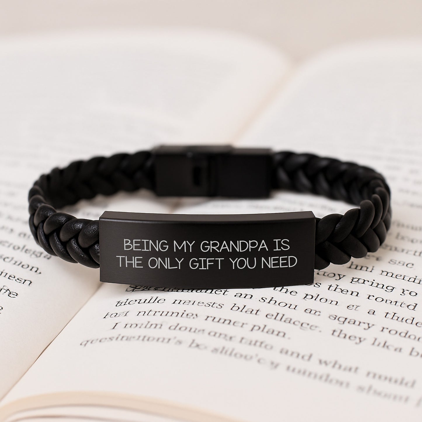 Funny Grandpa Gifts for Him - Being My Grandpa Is The Only Gift You Need Interlaced Leather Bracelet for Men, Stainless Steel and PU Leather, Graduation Unique Gifts from Family - Image 3