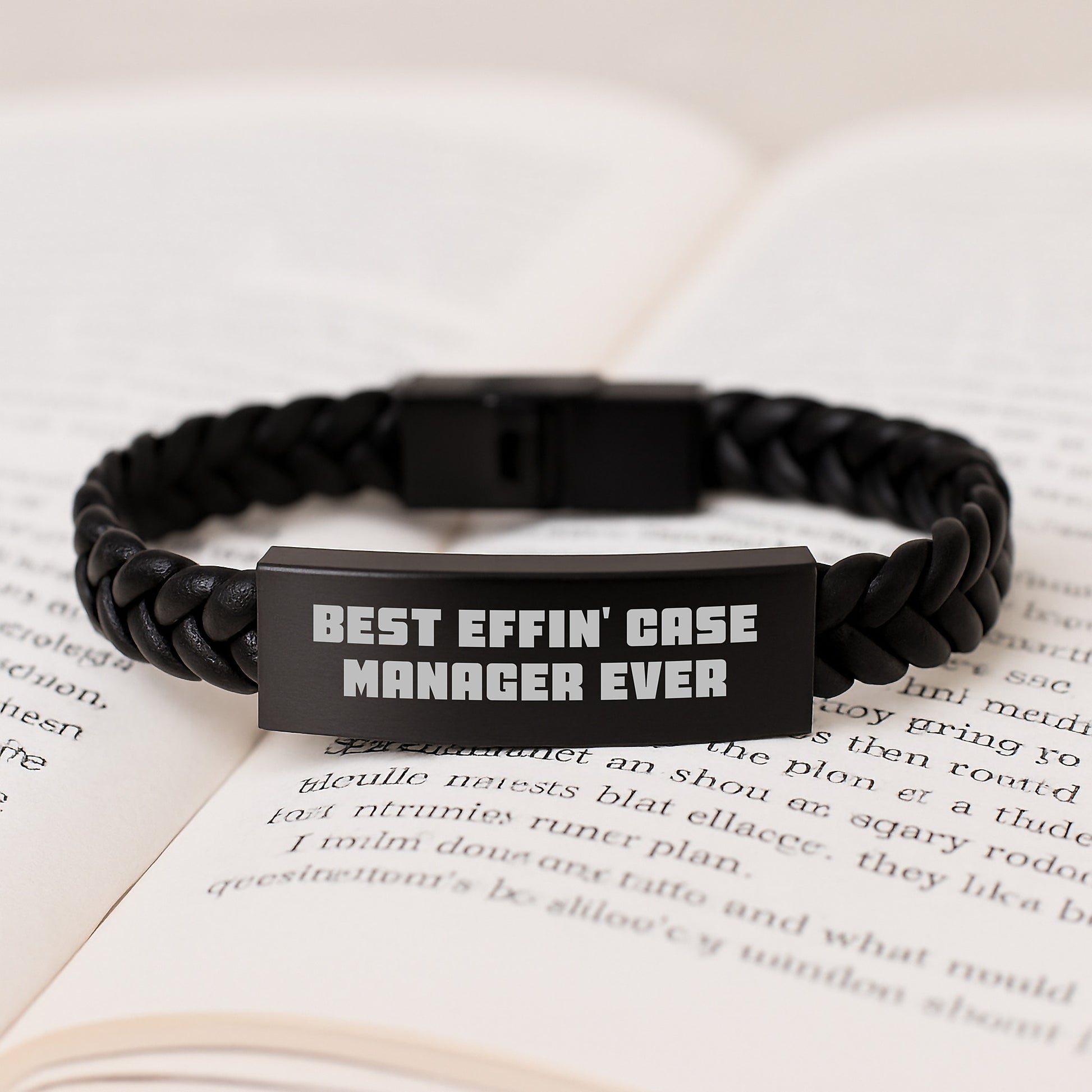 Funny Case Manager Gifts for Men with Best 'Effin' Interlaced Leather Bracelet, Graduation Unique Gifts for Case Manager Coworkers - Image 3