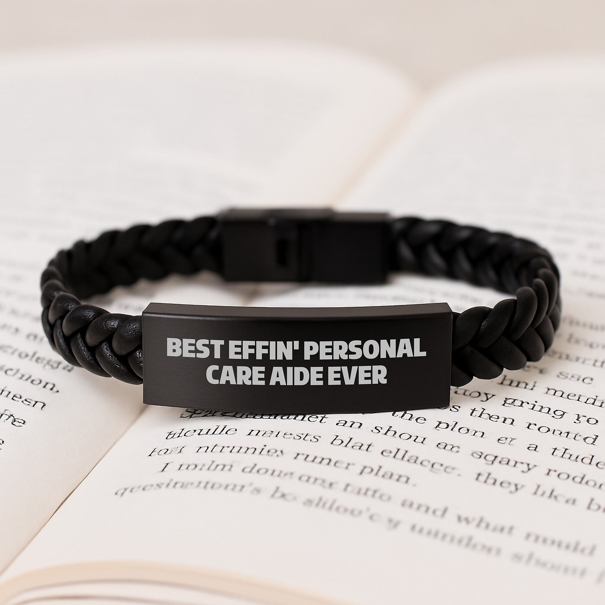 Funny Christmas Unique Gifts from Men to Personal Care Aide, Best Effin' Personal Care Aide Ever Interlaced Leather Bracelet for Women - Image 3