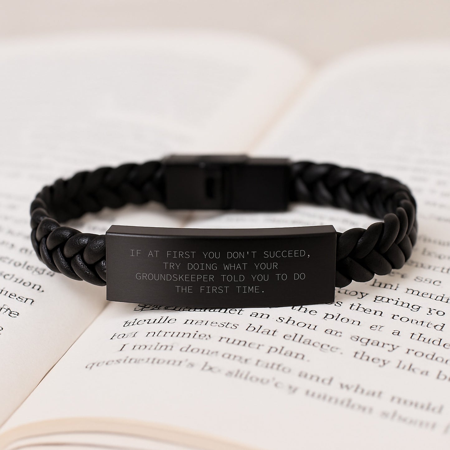 groundskeeper Gifts from Friends Funny Interlaced Leather Braceltes for Birthday 'If At First You Don't Succeed, Try Doing What Your groundskeeper Told You To Do The First Time' - Image 3