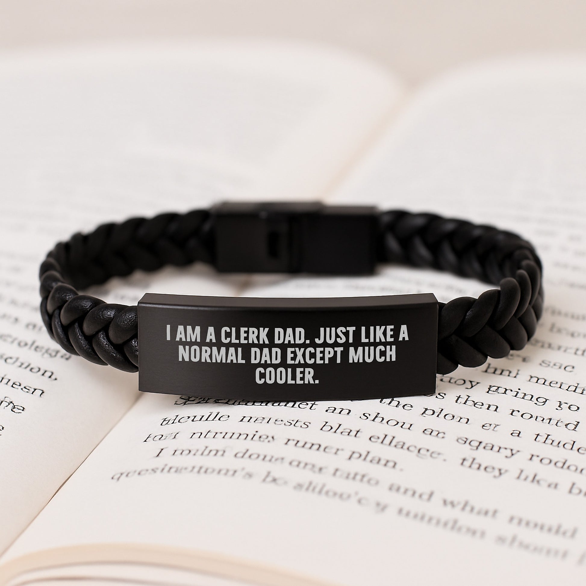 Clerk Dad Gifts, Funny Interlaced Leather Bracelet for Graduation, Engraved Stainless Steel for Men, 'I Am A Clerk Dad', Gifts from Dad to Clerk, Unique Graduation Gifts - Image 3