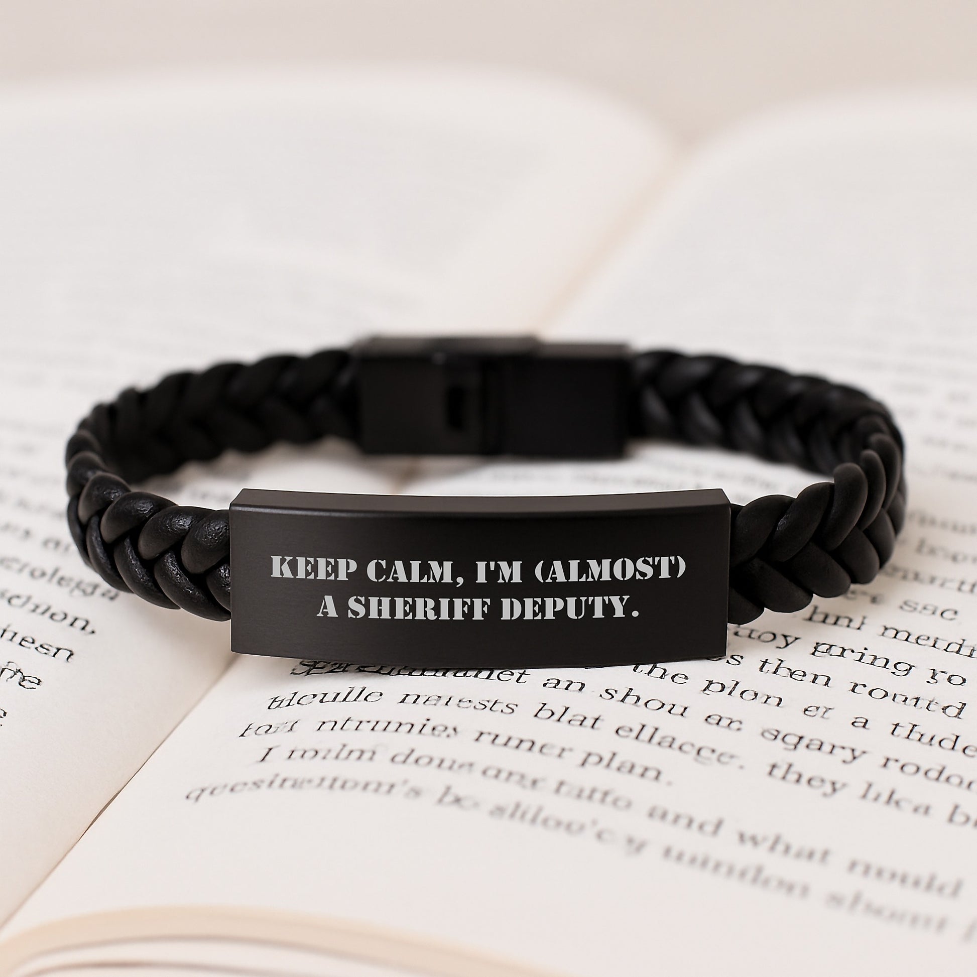 Funny Sheriff Deputy Gifts - Keep Calm Almost a Sheriff Deputy Interlaced Leather Bracelet, Birthday Unique Gifts from Friends to Sheriff Deputy - Image 3