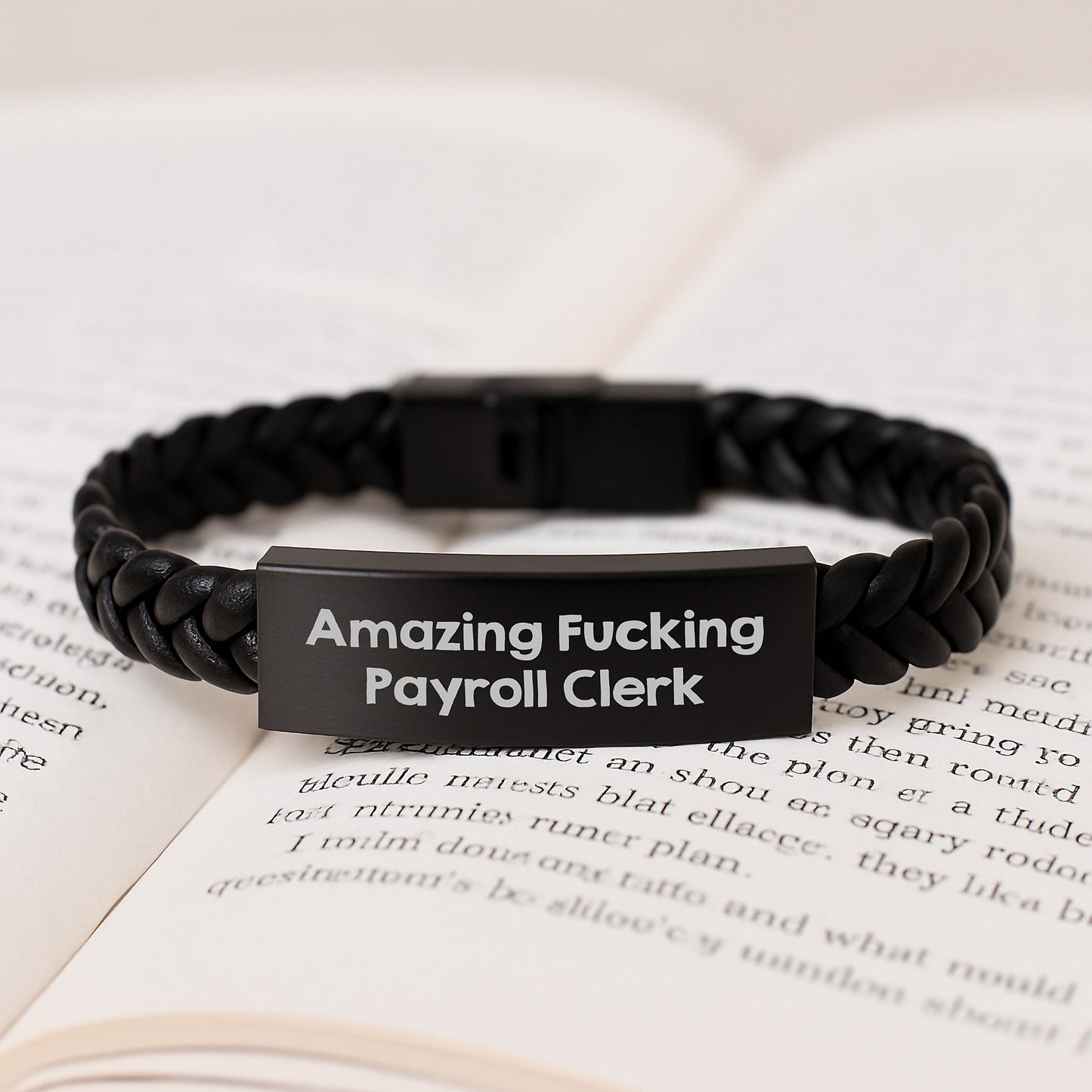 Funny Payroll Clerk Gifts from Friends, 'Amazing F--king Payroll Clerk' Interlaced Leather Bracelet for Men, Women, Coworkers, Family Birthday Unique Gifts - Image 3