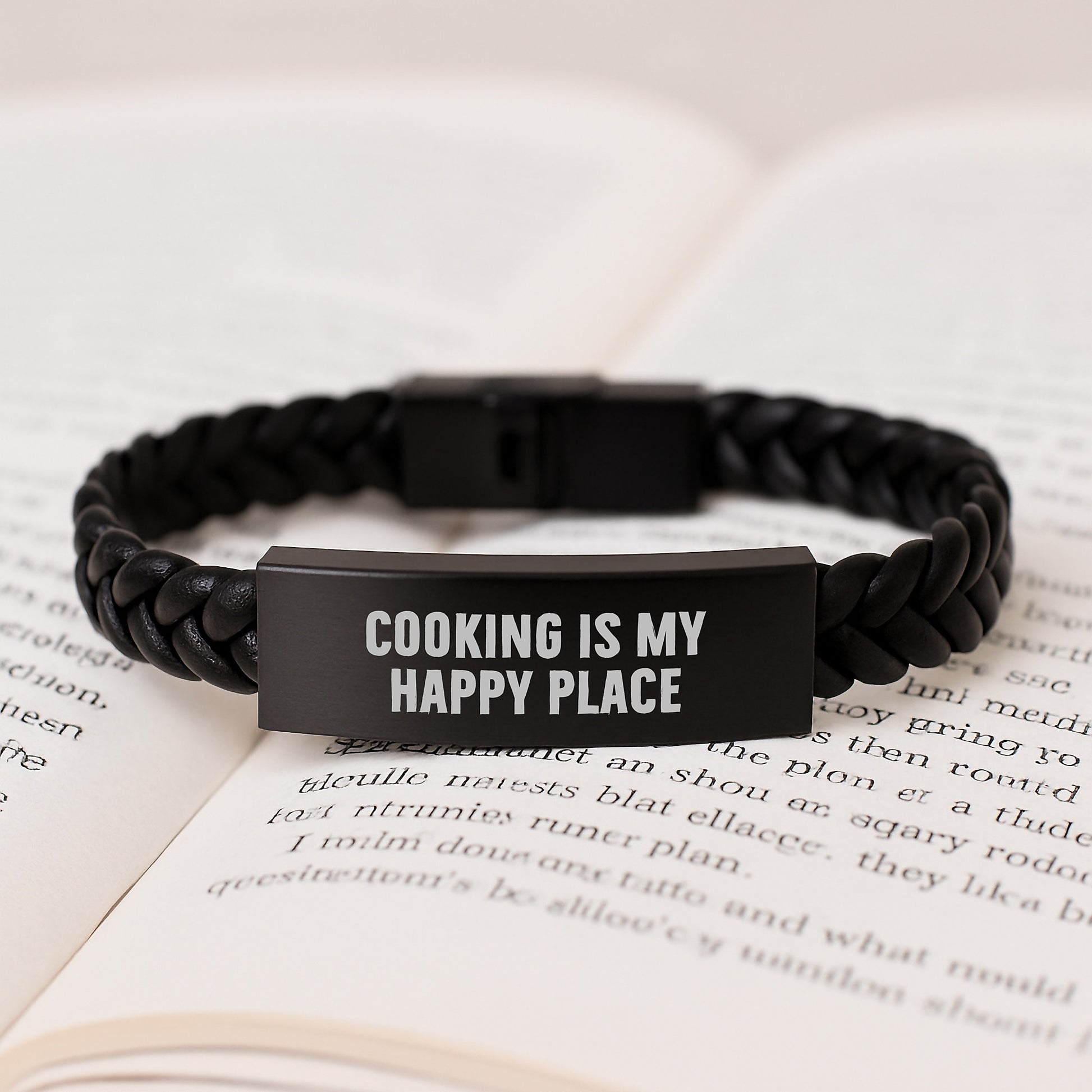 Cooking Enthusiast Gifts for Women - 'Cooking Is My Happy Place' Leather Bracelet for Valentine's - Unique Interlaced Leather Jewelry for Cooking Lovers - Image 3
