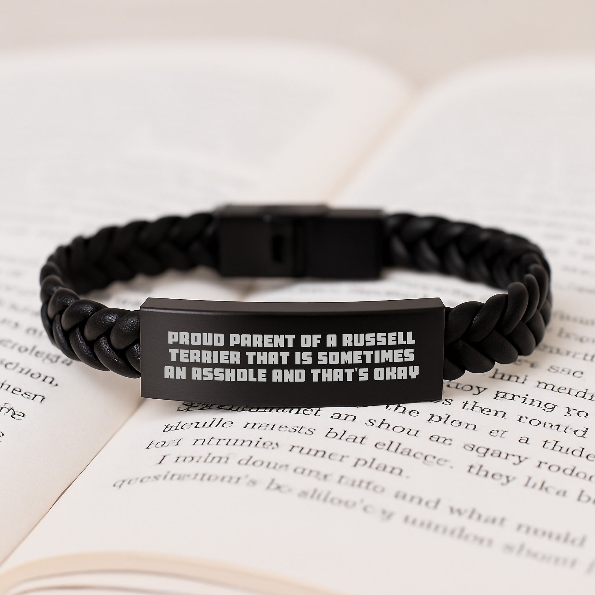 Funny Russell Terrier Dog Gifts, Birthday Unique Gifts for Friends, Interlaced Leather Bracelet with Stainless Steel and PU Leather - Gifts from Mom to Russell Terrier Dog Lover - Image 3