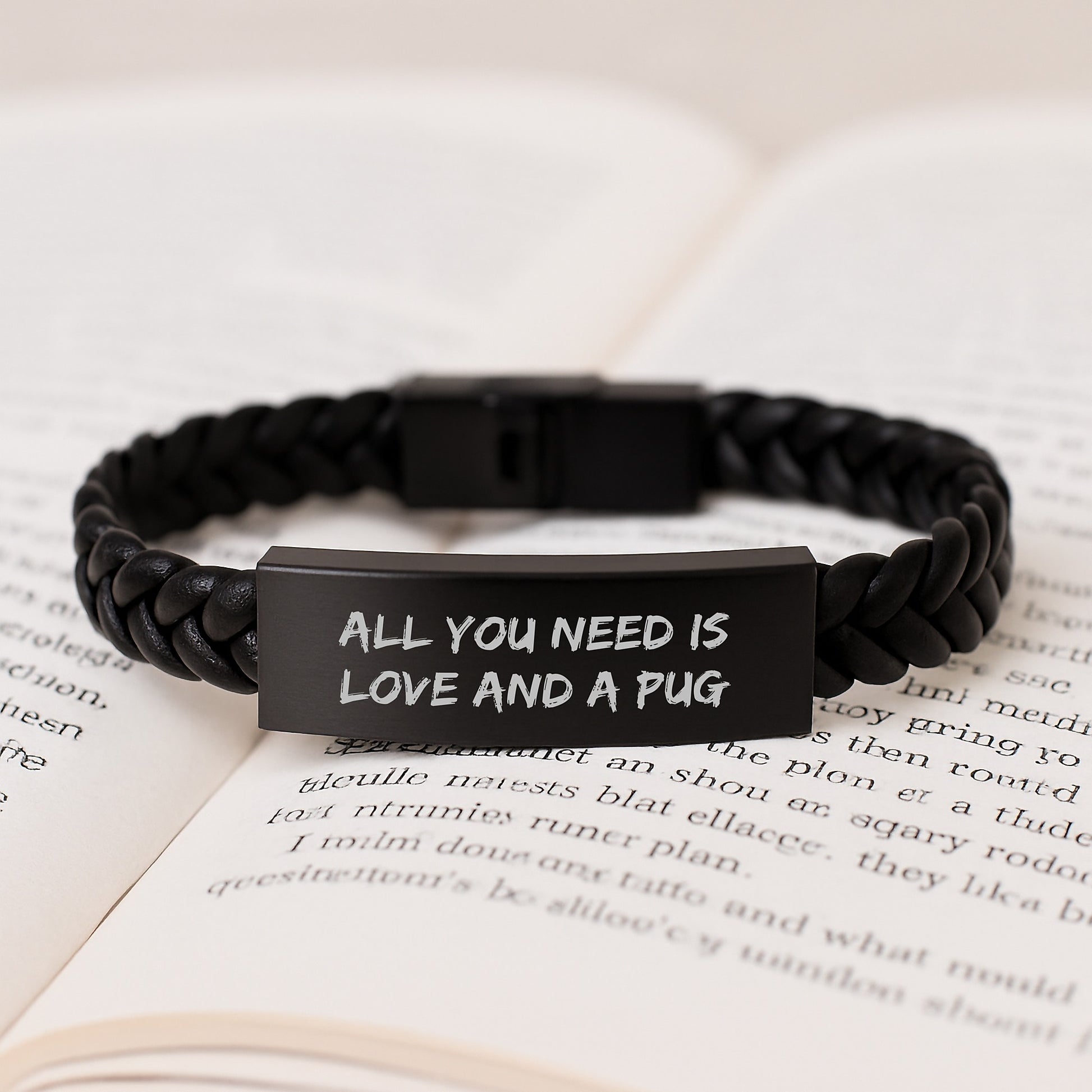 Funny Pug Dog Gifts for Men Women Family - Interlaced Leather Bracelet with Love Quote - Gifts from Friends Coworkers - Unique Christmas Unique Gifts for Pug Lovers - Image 3