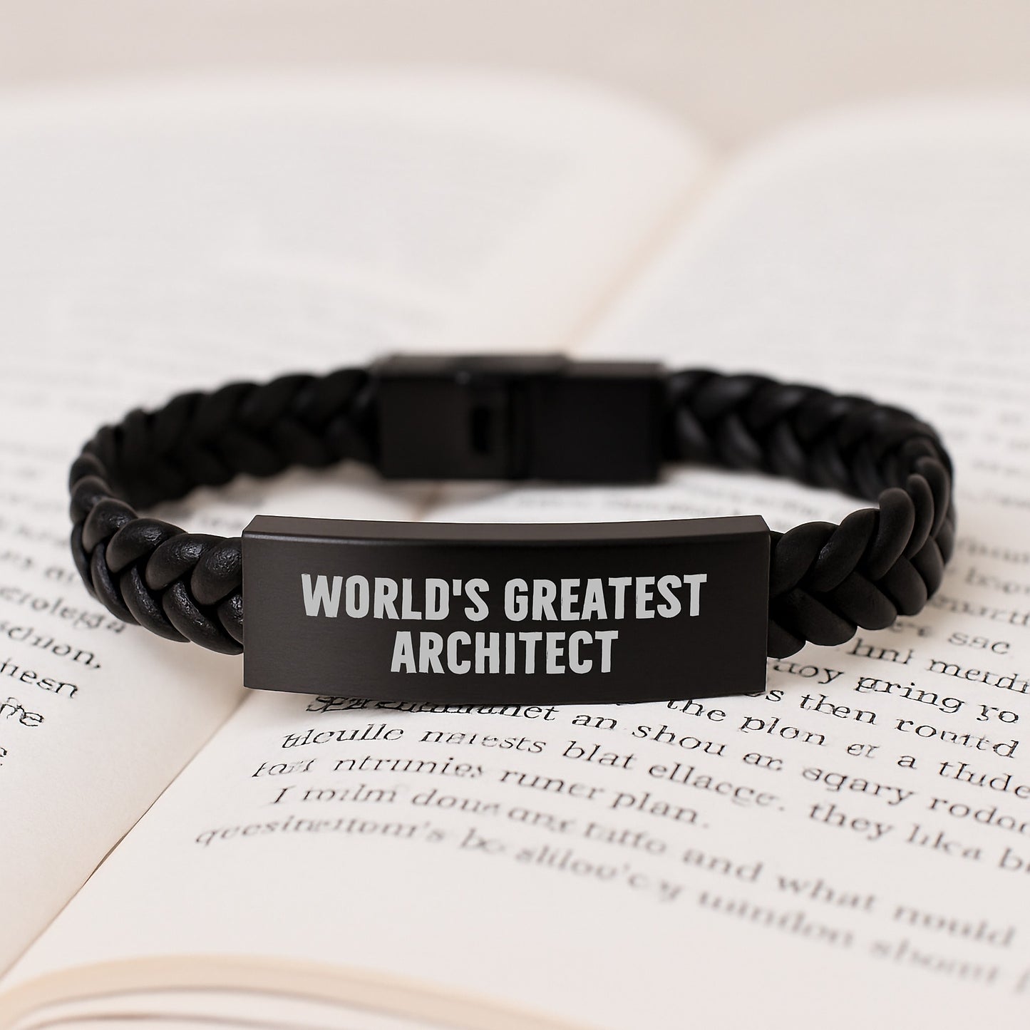 Funny World's Greatest Architect Leather Gift for Architects, Unique Interlaced Leather Bracelet for Mom, Stainless Steel and PU Leather - Image 3