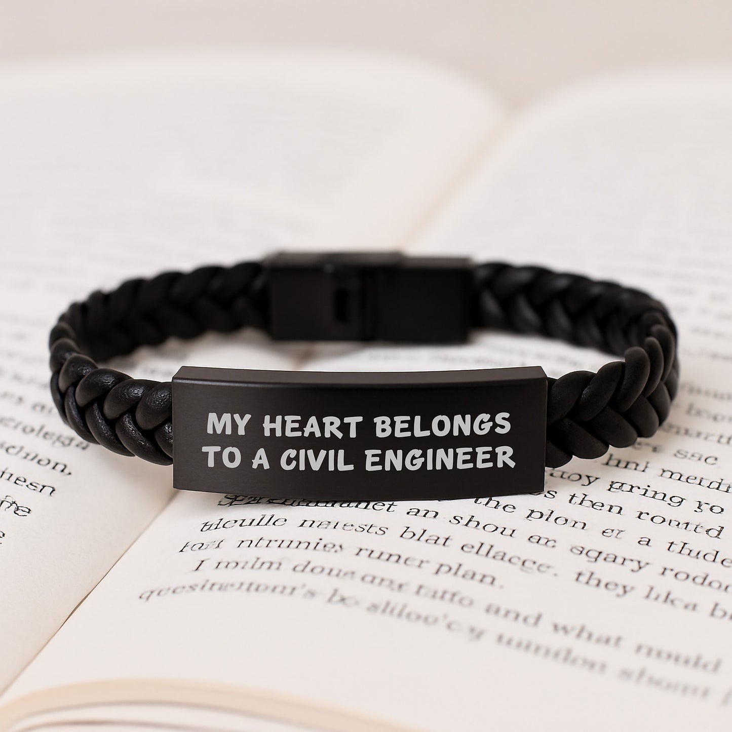 Gifts from Family to Civil Engineer Men, Unique Inspirational 'My Heart Belongs To A Civil Engineer' Interlaced Leather Bracelet, Graduation Unique Gifts - Image 3