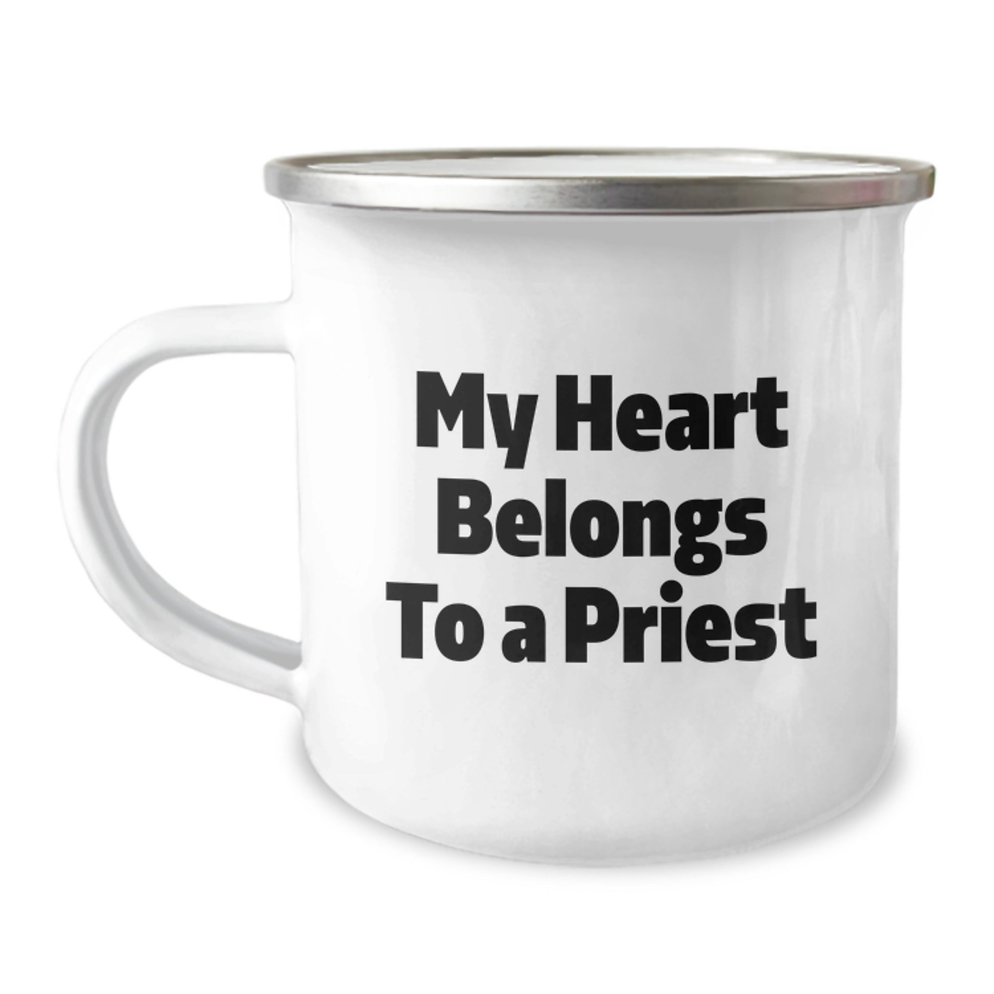 Funny Priest Gifts from Men to Priest, Birthday Unique Gifts for Priest, Camping Mug with My Heart Belongs To A 'Priest' Quote - Image 1
