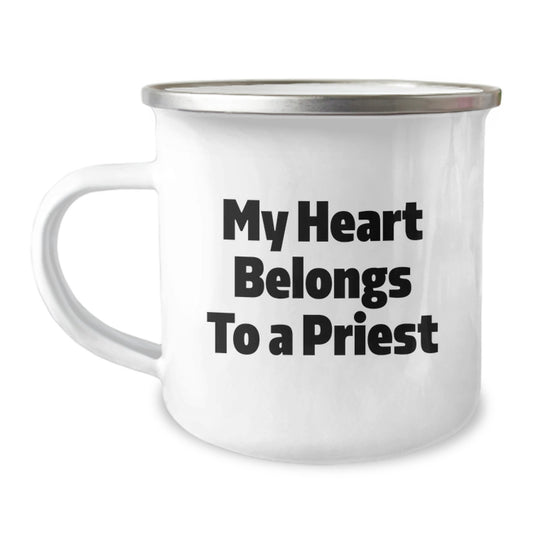 Funny Priest Gifts from Men to Priest, Birthday Unique Gifts for Priest, Camping Mug with My Heart Belongs To A 'Priest' Quote - Image 1