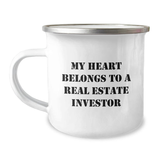 Funny Real Estate Investor Gifts from Friends - Birthday Unique Gifts for Real Estate Investors, Camping Mugs with My Heart Belongs To A Real Estate Investor Quote - Image 1