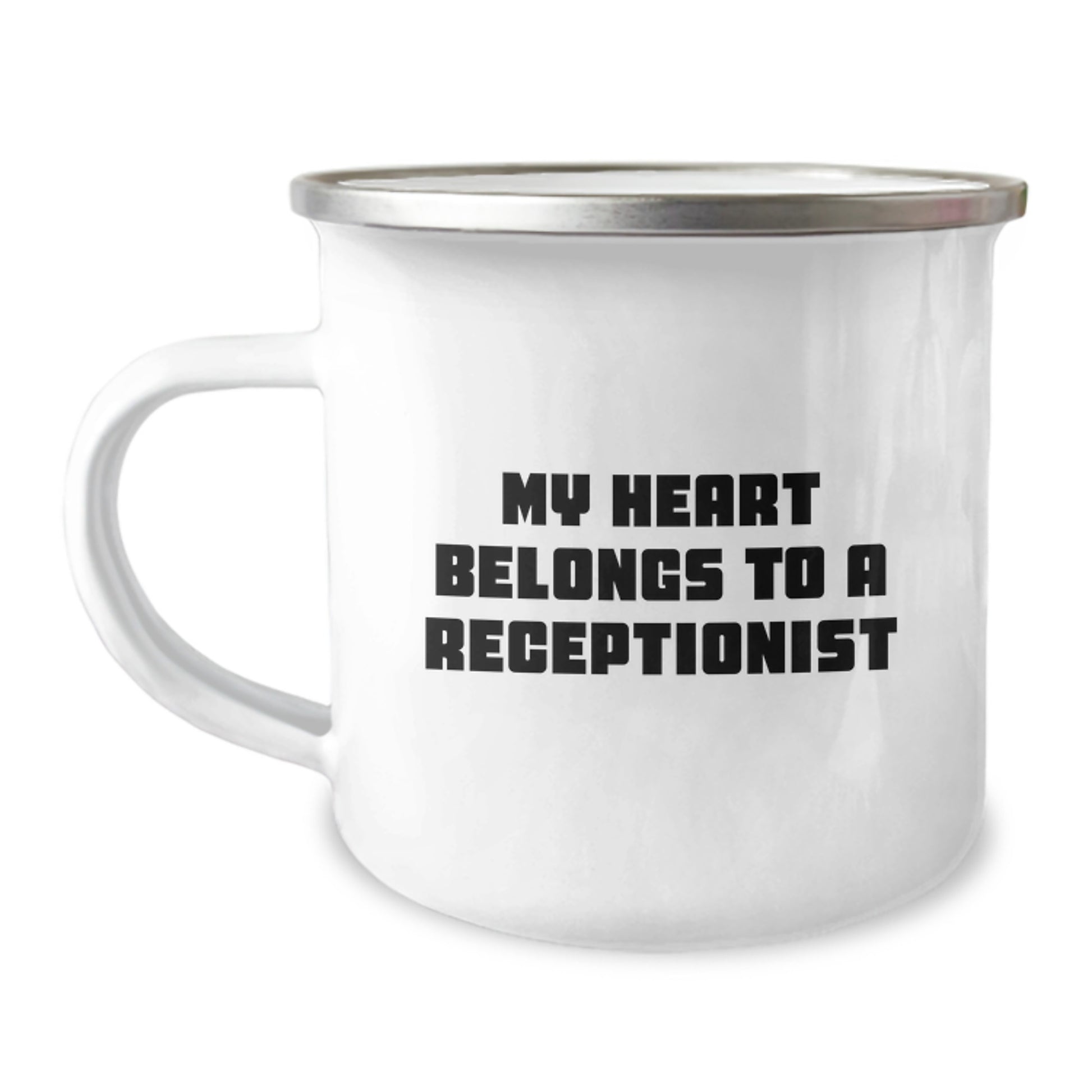 Funny Receptionist Gifts from Men, Heartfelt Birthday Unique Gifts for Receptionist, Funny Camping Mug - 'My Heart Belongs To A Receptionist' - Image 1