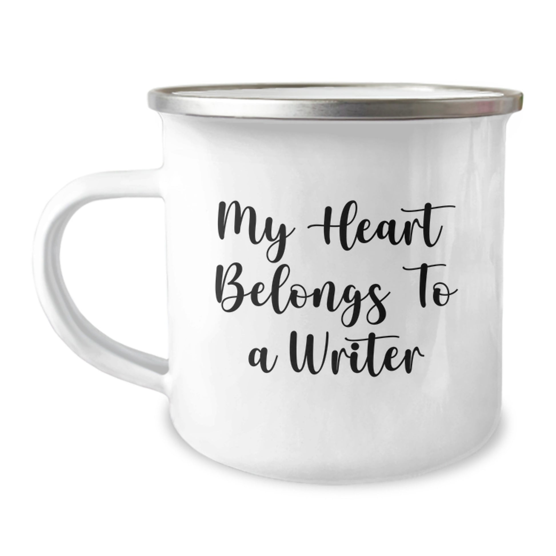 Funny Writer Gifts from Men to Women - My Heart Belongs To A Writer Valentine's Unique Camping Mug - Image 1