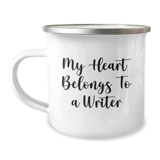 Funny Writer Gifts from Men to Women - My Heart Belongs To A Writer Valentine's Unique Camping Mug - Image 1