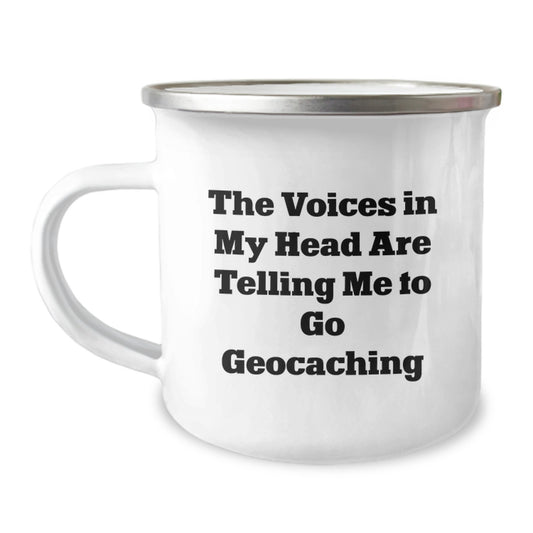 Funny Geocaching Gifts for Men, Unique Graduation Unique Gifts from Friends and Family, The Voices In My Head Are Telling Me To Go Geocaching Camping Mug - Image 1