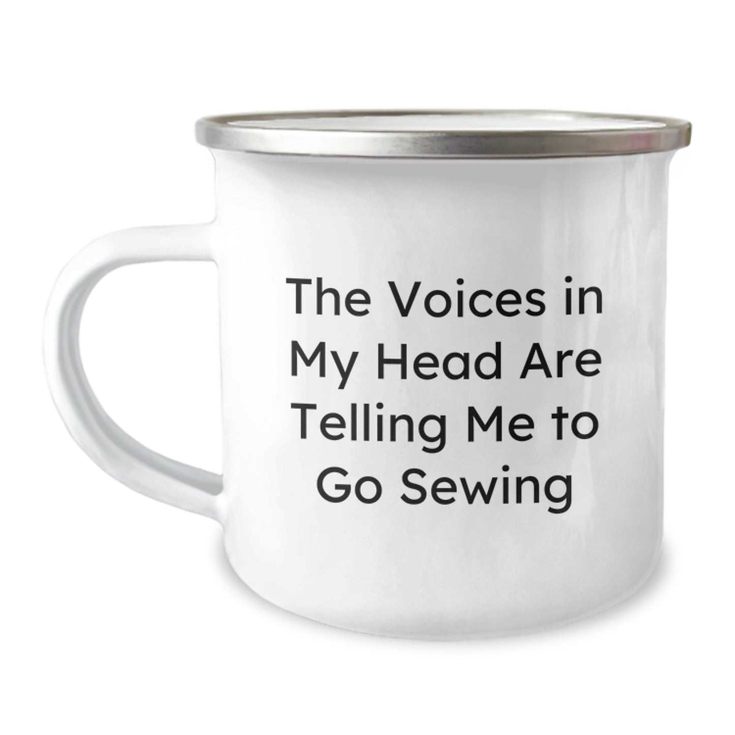 Funny Sewing Gifts for Sewing Lovers - 'The Voices In My Head Are Telling Me To Go Sewing' Funny Camping Mug for Graduation - Image 1