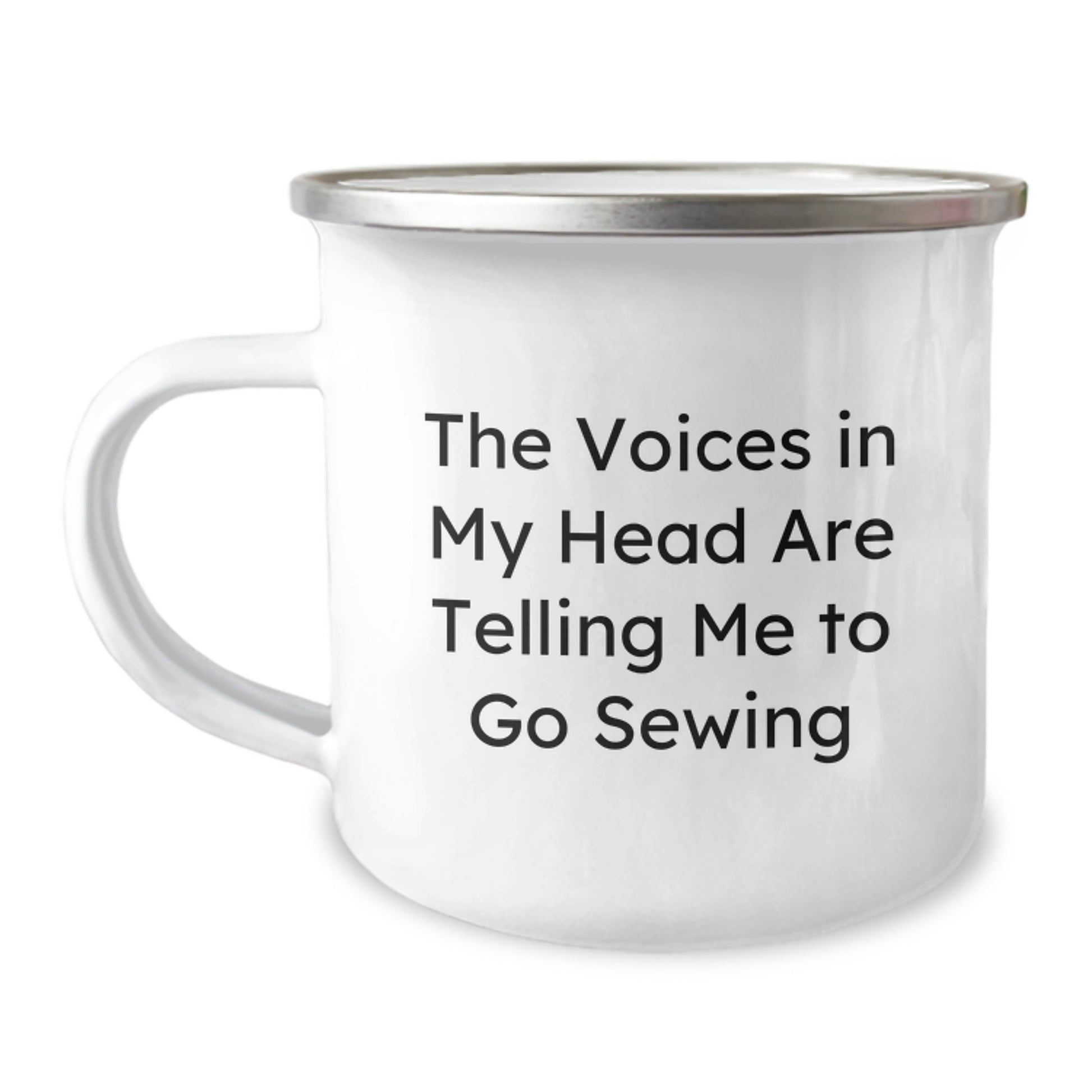 Funny Sewing Gifts for Sewing Lovers - 'The Voices In My Head Are Telling Me To Go Sewing' Funny Camping Mug for Graduation - Image 1