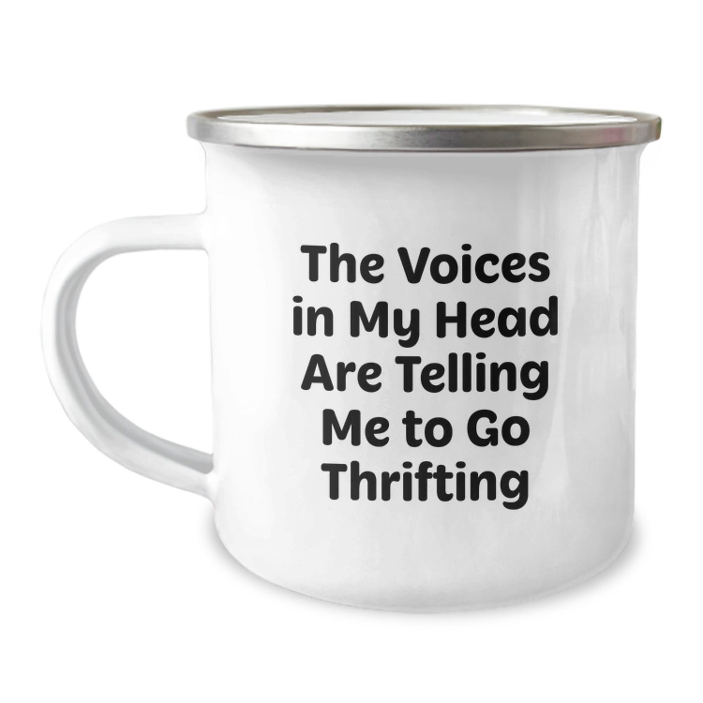 Funny Thrifting Gifts for Christmas - The Voices In My Head Are Telling Me To Go Thrifting Camping Mug for Men and Women - Image 1