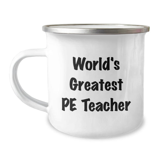 Funny PE Teacher Gifts for Him, 'World's Greatest PE Teacher', Camping Mug for Valentine's Unique Gifts from Friends - Image 1