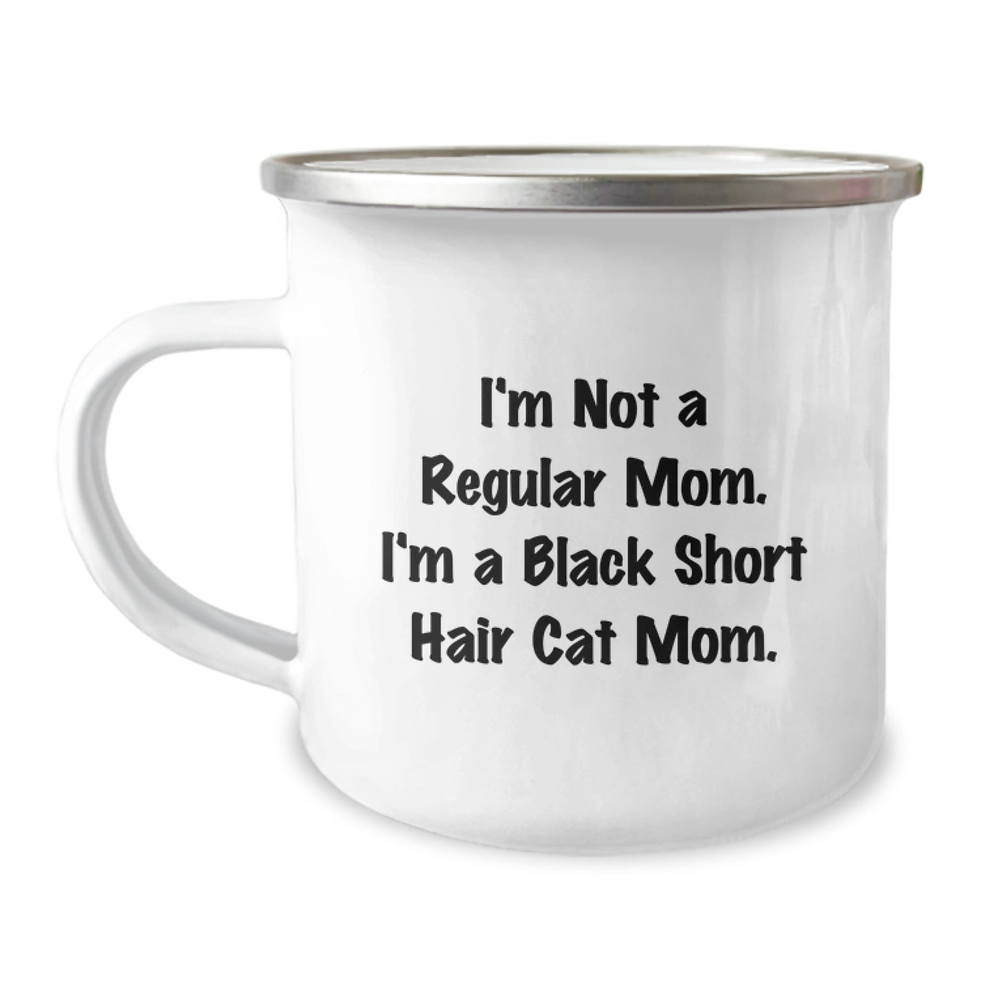Funny Black Short Hair Cat Gifts for Men from Mom, Birthday Unique Gifts, Black Short Hair Cat Mom Camping Mug - Image 1