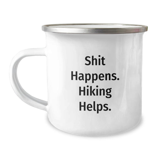Funny Hiking Gifts for Him, Birthday Unique Hiking Mug, Camping Mugs with Inspirational Quote 'Shit Happens. Hiking Helps.' for Friends, Hiking Men Gifts from Family - Image 1