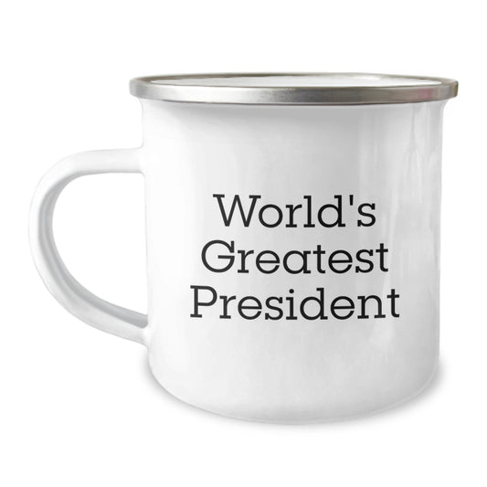 Funny President Gifts from Friends for President - World's Greatest President Camping Mug, Christmas Unique Gifts, Stainless Steel Enamel Finish - Image 1