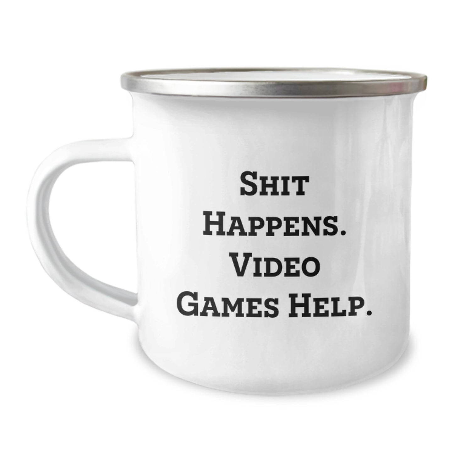Funny Playing Video Games Gifts for Men - Birthday Unique Mugs from Friends - Shit Happens. Video Games Help. Stainless Steel Camping Mugs - Image 1