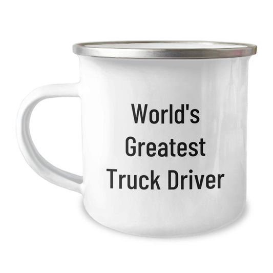 Funny Truck Driver Gifts for Men - World's Greatest Truck Driver Camping Mug, Stainless Steel with Enamel Finish, 12 oz Capacity, Perfect for Christmas Morning - Image 1