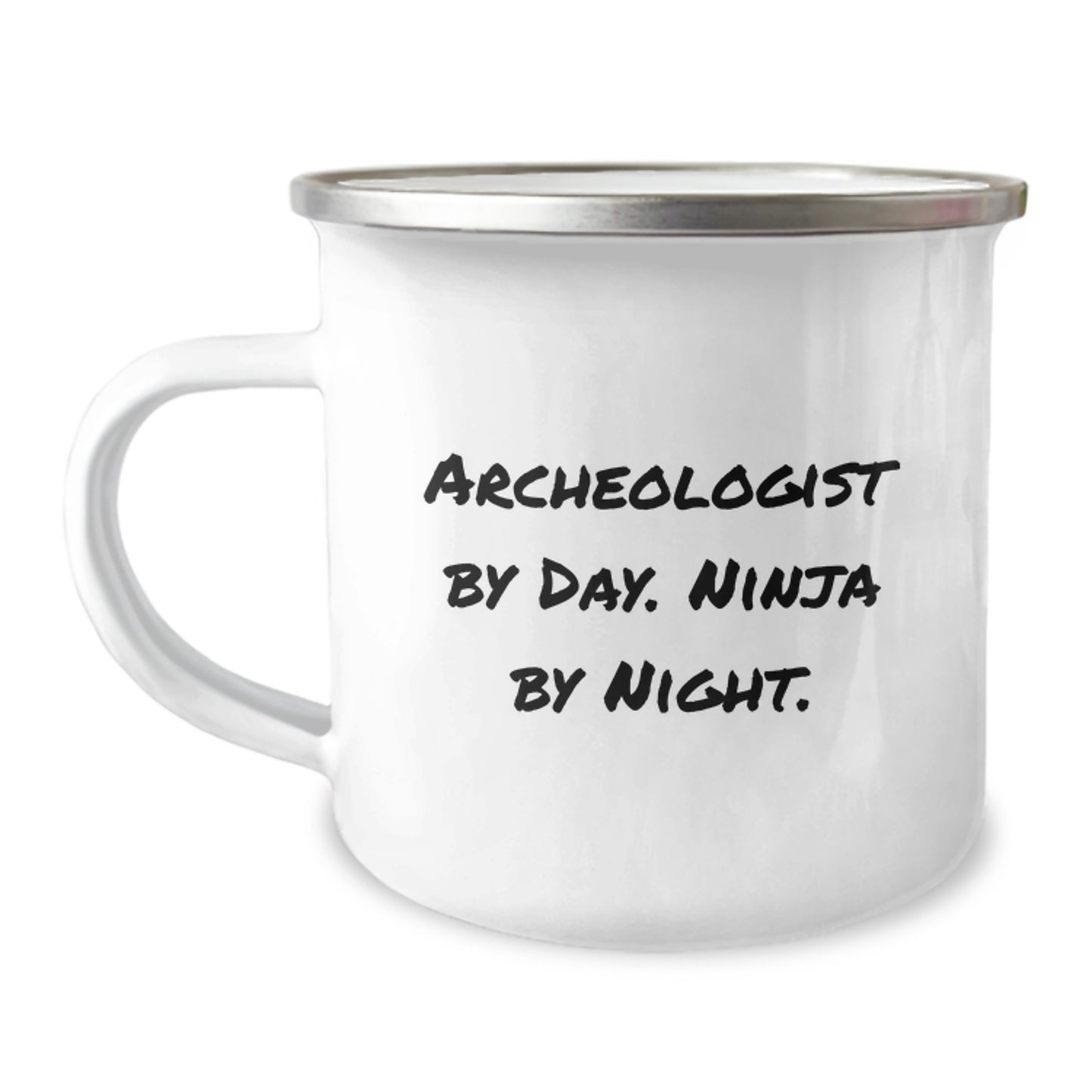 Funny Archeologist Gifts for Men Christmas Unique Presents from Family - Archeologist By Day. Ninja By Night. Enamel Camping Mug - Image 1