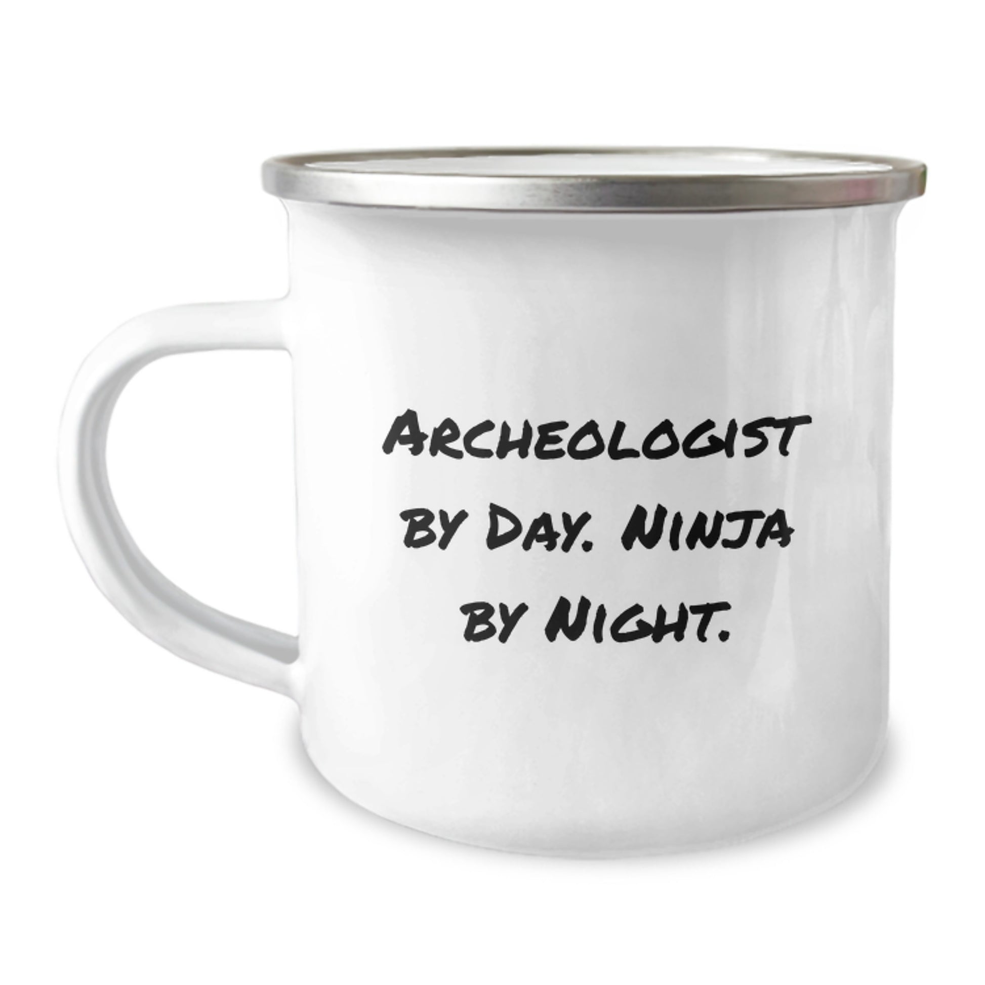 Funny Archeologist Gifts for Men Christmas Unique Presents from Family - Archeologist By Day. Ninja By Night. Enamel Camping Mug - Image 1